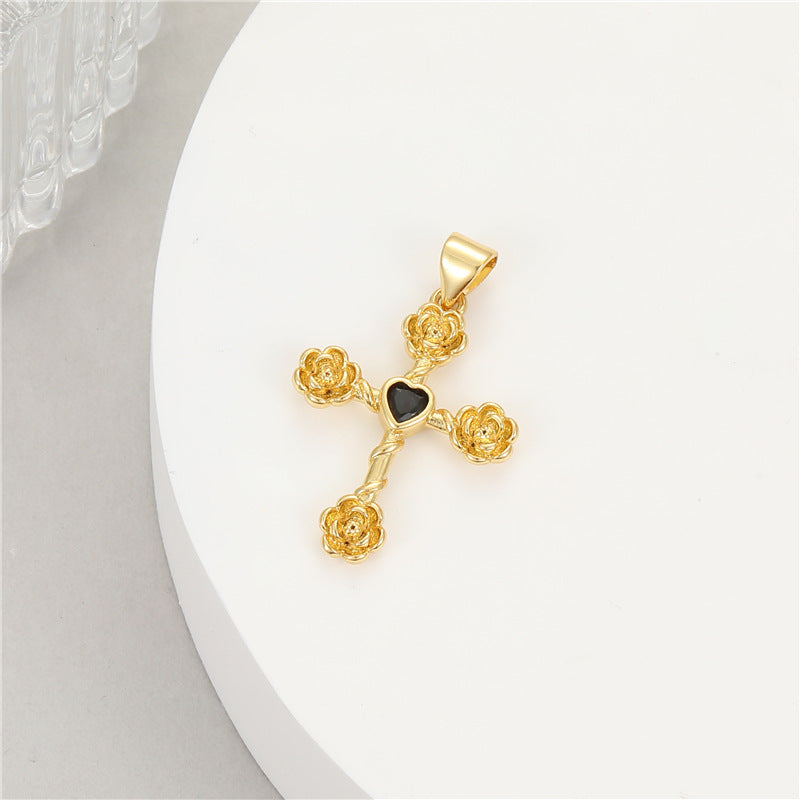 14K Gold Color Protection Inlaid Zircon Cross Pendant Bracelet Necklace Diy Handmade Jewelry Accessories