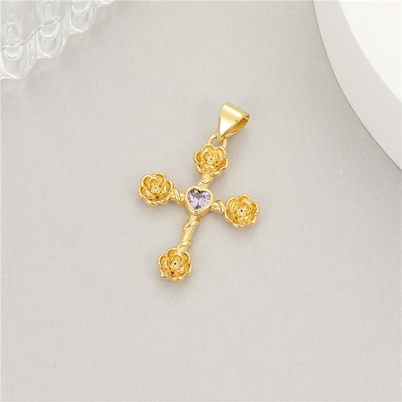 14K Gold Color Protection Inlaid Zircon Cross Pendant Bracelet Necklace Diy Handmade Jewelry Accessories
